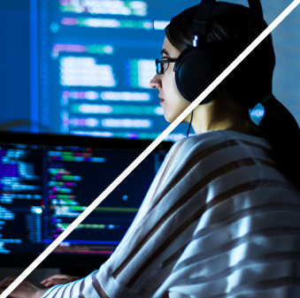 biomarker Woman with headset reviewing cell and gene therapy logistics