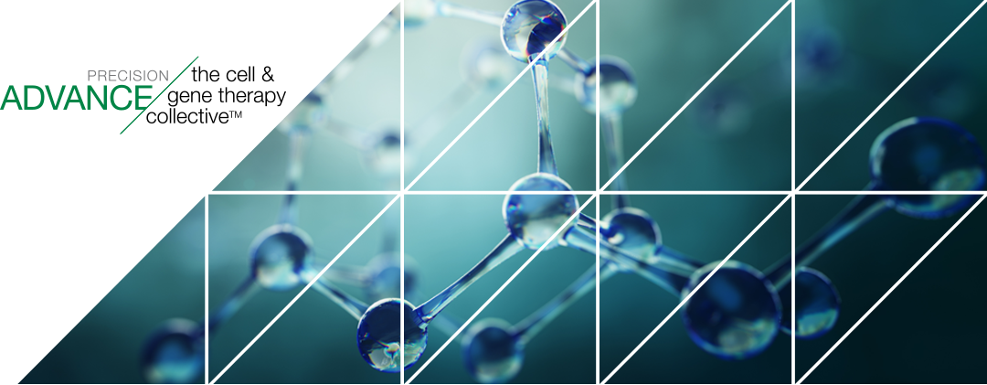 Image of blue 3D molecular structure with Precision ADVANCE logo